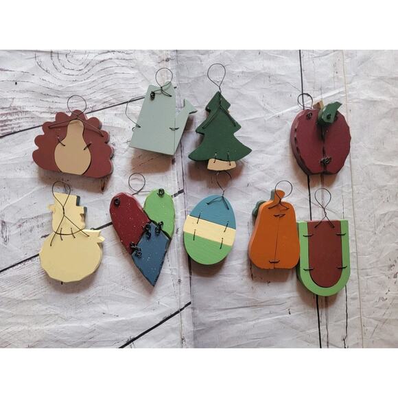 Assorted Rustic Country Style Wood Ornaments Mixed Lot of 9 - Picture 9 of 9